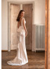 Ivory Satin V Open Back Simple Wedding Dress